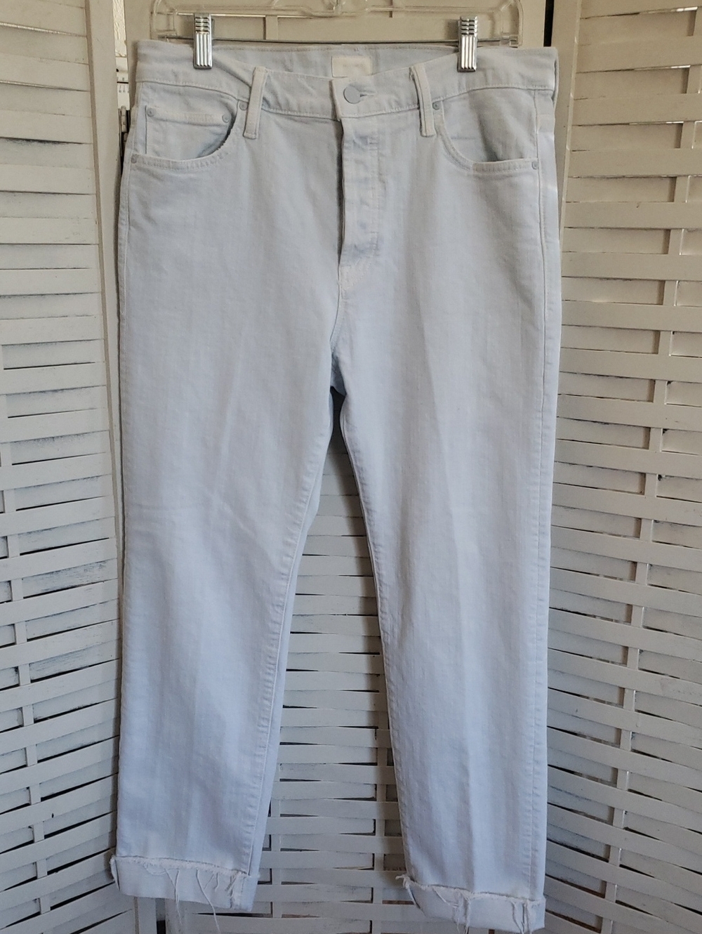 Mother Baby Blue The Scrapper Cuff  Ankle Fray Jeans Size 28